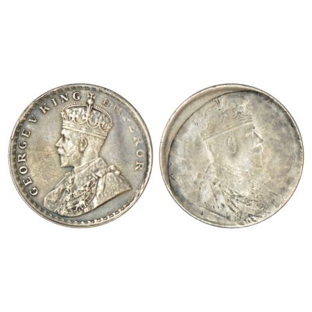 George V, silver rupee, ND (1911-1922 AD), obverse part brockage (Lakhi) on reverse and di