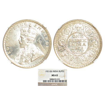 George V, silver rupee, 1921, Bombay mint, dot, PR 227; GK 1043. NGC graded MS63, Very rar