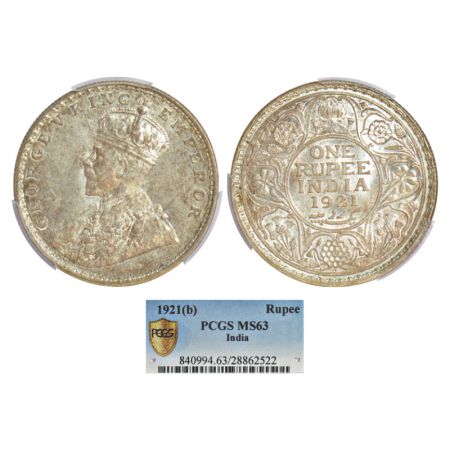 George V, silver rupee, 1921, Bombay mint, dot, PR 227; GK 1043. PCGS graded MS63, Very ra