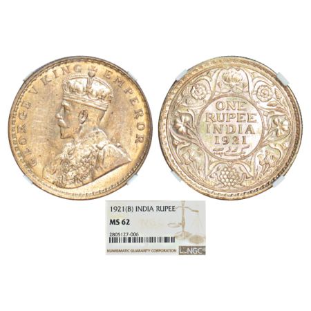 George V, silver rupee, 1921, Bombay mint, dot, PR 227; GK 1043. NGC graded MS62, Rare.