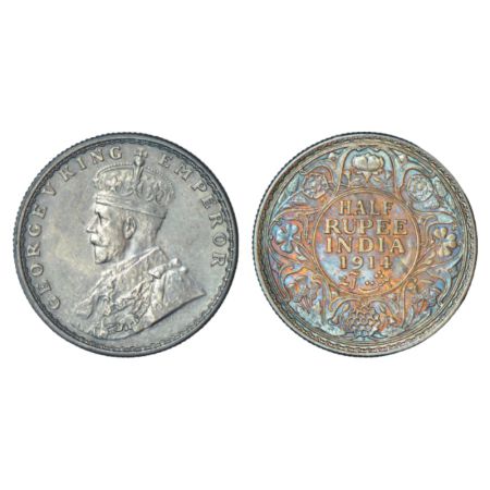 George V, silver ½ rupee, 1914, Bombay mint, dot, PR 338; GK 1051, 5.82g. Toned, Uncircula