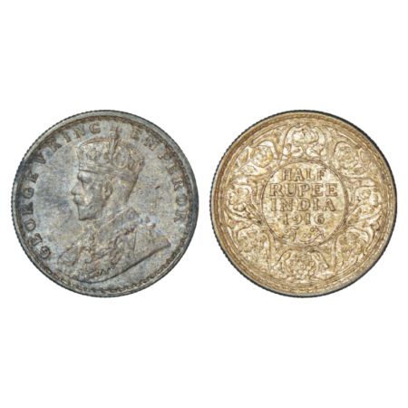 George V, silver ½ rupee, 1916, Calcutta mint, no dot, PR 323; GK 1053, 5.85g. Extremely f