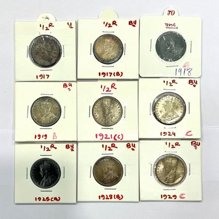 George V, silver ½ rupee (9), 6x Bombay mint, 1917 (2), 1918, 1919, 1925 and 1928 and 3x C