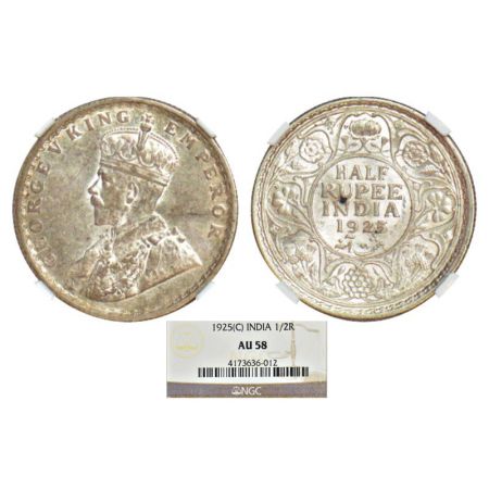 George V, silver ½ rupee, 1925, Calcutta mint, PR 328; GK 1065. NGC graded AU58, Very scar