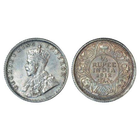 George V, silver ¼ rupee, 1912, Bombay mint, dot, PR 454; GK 1082, 2.93g. Toned, Uncircula