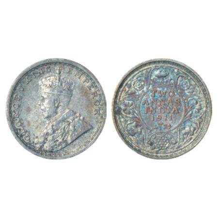 George V, silver 2 anna, 1911, Calcutta mint, no dot, pig type, PR 564; GK 1107, 1.48g. To