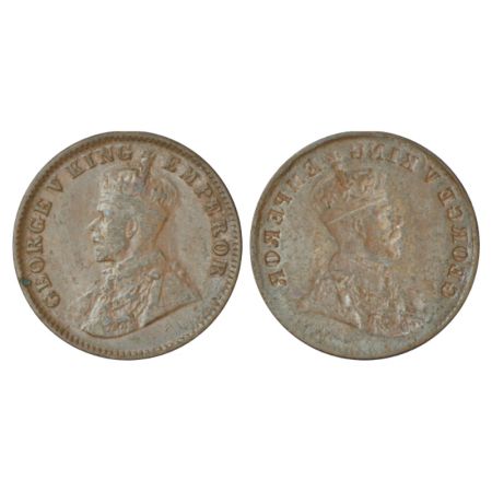 George V, copper ¼ anna, ND (1911-1936 AD), obverse part brockage (Lakhi) on reverse, 4.59