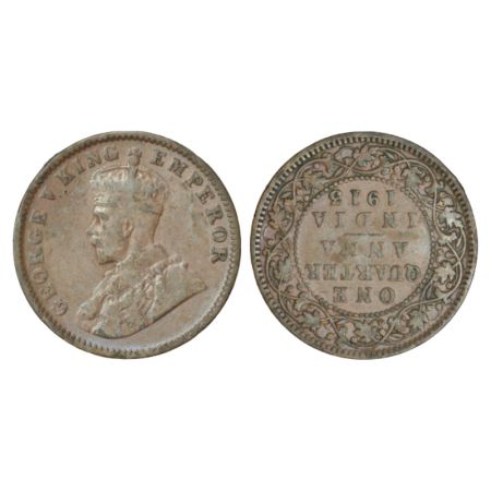 George V, copper ¼ anna, 1913, Calcutta mint, PR 659; GK 1173, 4.61g. Die-axis at 6o'clock
