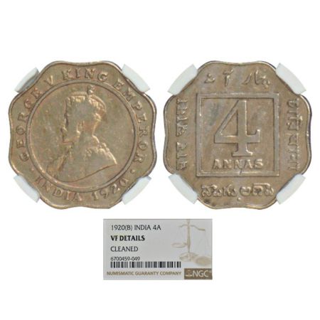 George V, cupro-nickel 4 annas, 1920, Bombay mint, dot, PR 878; GK 1104. NGC graded VF det