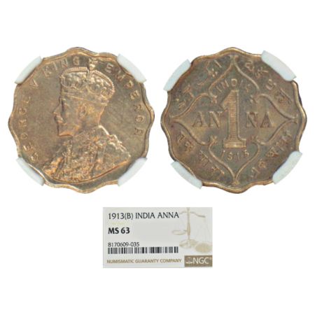 George V, cupro-nickel 1 anna, 1913, Bombay mint, PR 943; GK 1143. NGC graded MS63, Very r