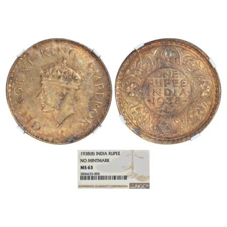 George VI, silver rupee, 1938, Bombay mint, A/I/no dot, PR 233; GK 1254. NGC graded MS63, 