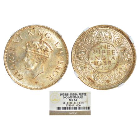 George VI, silver rupee, 1938, Bombay mint, A/I/no dot, PR 233; GK 1254. NGC graded MS62, 