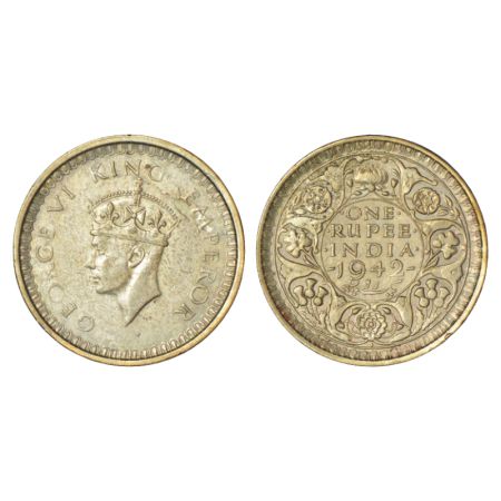 George VI, half silver rupee, error, 1942, Bombay mint, GK 1264, 11.59g. Lamination error 