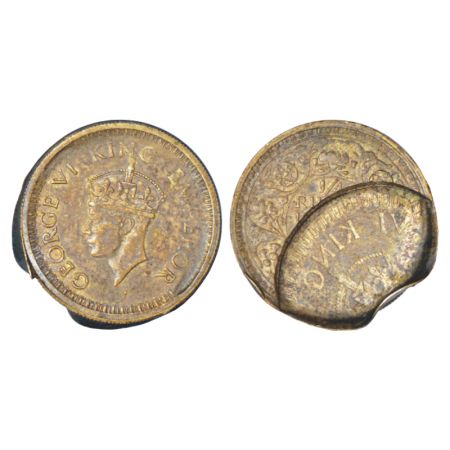 George VI, half silver ¼ rupee, error, head type II, partial obverse part brockage (Lakhi)