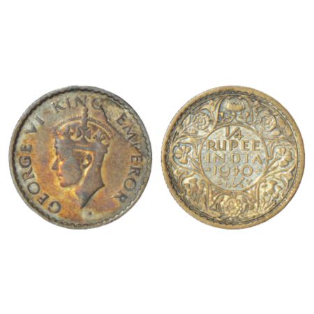 George VI, half silver ¼ rupee, error, 1940, Bombay mint, head type II, dot, GK 1327, 2.84