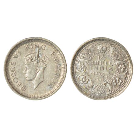 George VI, half silver ¼ rupee, Mule, 1943, Lahore mint, Rev Ia/L, rev. lettering with ser