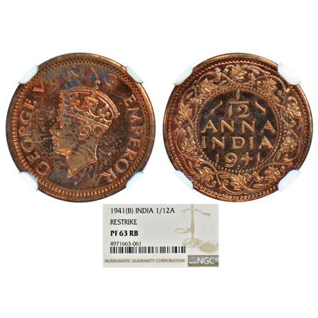 George VI, proof re-strike, copper 1/12 anna, 1941, Bombay mint, head type II, unlisted in