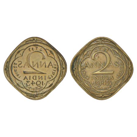 George VI, nickel-brass 2 annas, 1943, Bombay mint, reverse part brockage (Lakhi) on obver