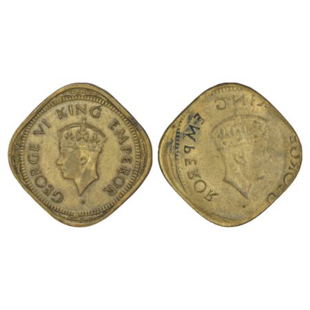 George VI, nickel-brass 2 annas, (1939-1947), head type II, obverse part brockage (Lakhi) 