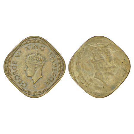 George VI, nickel-brass 2 annas, (1939-1947), head type II, obverse part brockage (Lakhi) 