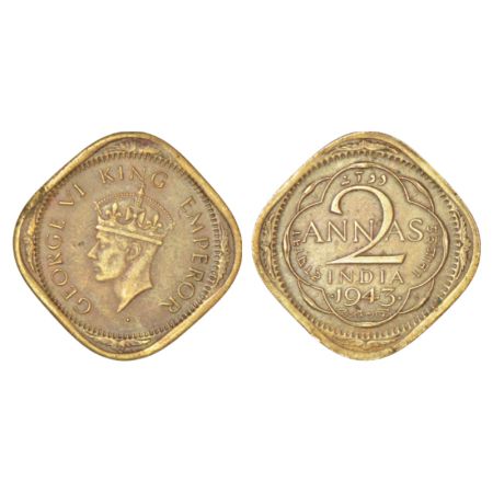 George VI, nickel-brass 2 annas, 1943, Bombay mint, head type II, extended curve of 3, unl