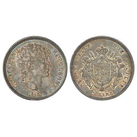 Italian State-Naples, French Occupation, Joachim Murat, silver 5 lire, 1813. Obv: Bust to 