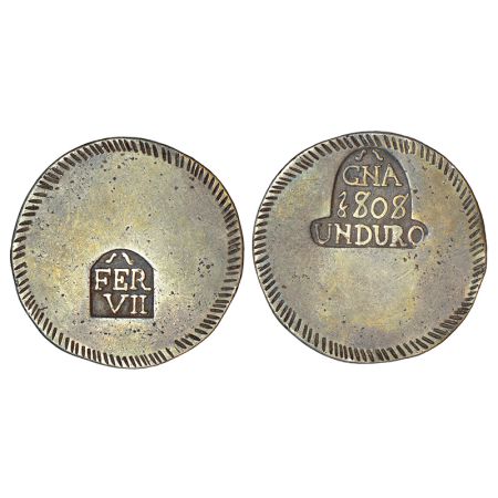 Spain, Gerona Province, Ferdinand VII, silver duro (5 pesetas), 1808. Obv: Inscription FER