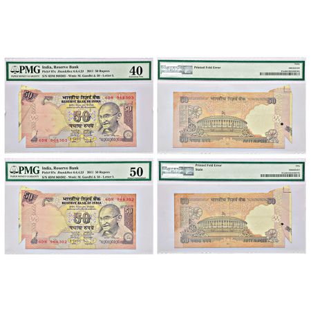 50 rupees (2), misprint, Parliament series, 2012, signed by D. Subbarao, inset 'L', two co