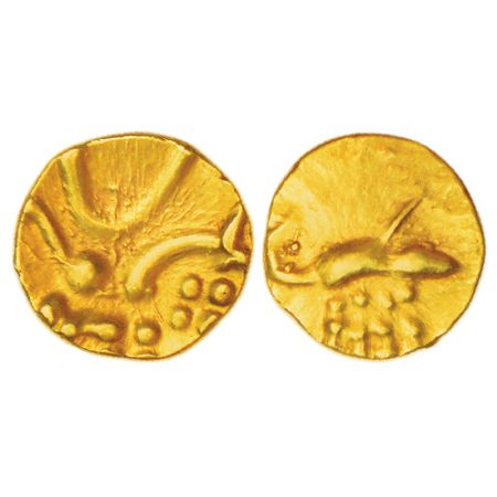 Hoysalas, gold fanam of Vira Raya, MCSI-I 324, 0.39g. Obv: Stylised lion standing right wi