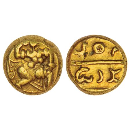 Pre-Vijayanagar period (1250-1300 AD), base gold hon from South Karnataka/West Andhra regi