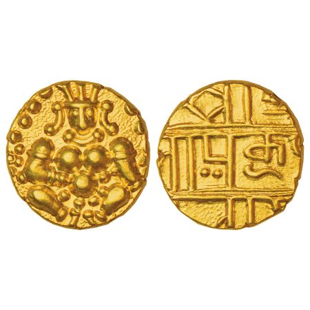 Nayakas of Chitradurga, gold pagoda, MCSI-I 882, 3.32g. Obv: Balakrishna seated facing fro