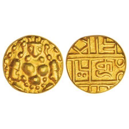 Nayakas of Chitradurga, gold pagoda, MCSI-I 882, 3.29g. Obv: Balakrishna seated facing fro