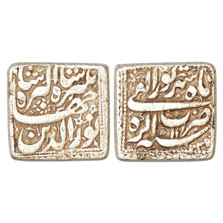 Jahangir (1605-1627 AD), silver square rupee, Agra mint, Shahrewar, AH 1025/RY 11, KM 147.