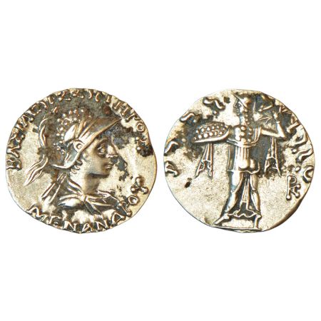 Indo-Greeks - silver drachm of Menander I Soter (c.155-130 BC), BN serie 16E, 2.48g. Obv: 