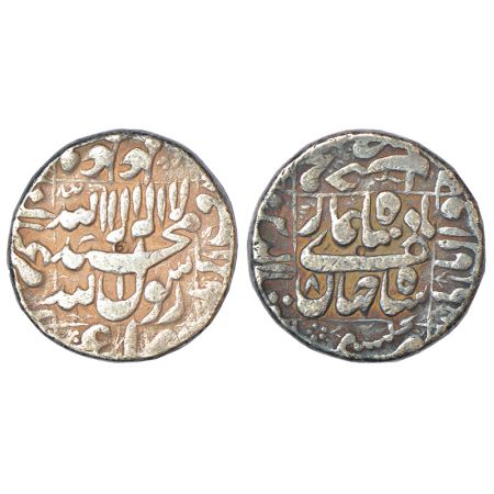 Shah Jahan (1628-1658 AD), silver rupee, Kashmir mint in bottom quadrant, 'square areas' t