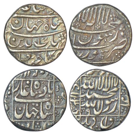 Shah Jahan (1628-1658 AD), silver ½ rupee (2), Surat mint, 1x KM 213.2, 5.65g and 1x KM 21