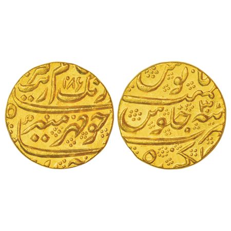 Aurangzeb (1658-1707 AD), gold mohur, Golkunda mint, 'Mihr-e-munir' couplet, AH 1086/RY 30
