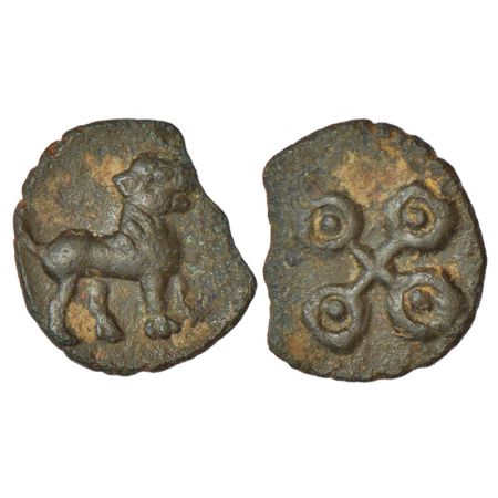 Satavahanas - uninscribed 'lion'-type coin in alloyed copper from the Telangana/Western An