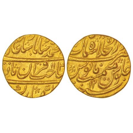 Muhammad Shah (1719-1748 AD), gold mohur, Dar ul-Khilafat Shahjahanabad mint, AH 114x/RY 1