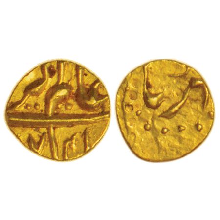 Alamgir II (1754-1759 AD), gold ½ fanam, Karpa mint (visible almost full), AH (11)74, 0.21