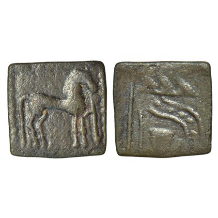 Malayaman chiefs of 'Sangam' period - uninscribed die-struck 'horse' type copper coin, Tir
