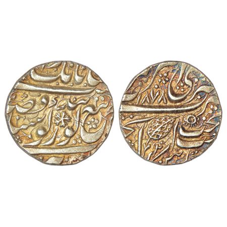 Sikh Empire, silver rupee, Amritsar mint, Nanak Shahi couplet, VS 1878, the Arabic digit 2