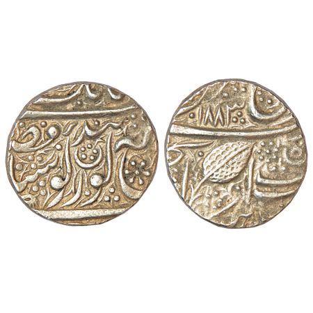 Sikh Empire, silver rupee, Amritsar mint, Nanak Shahi couplet, VS 1883, nice dotted floral