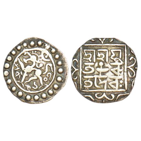 Tripura, Ratna Manikya II (1695-1712 AD), silver ¼ tanka, SE 1607, R&B T224, 2.54g. Obv: L