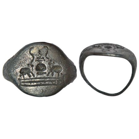 Bronze ring from South-Central India, of Buddhist affiliation, showing the consecration (A