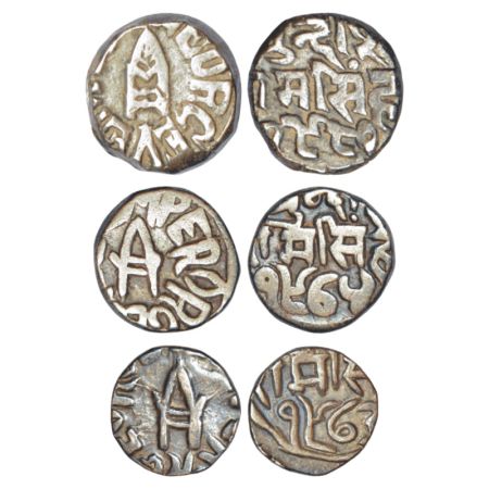 Bundi, Raghubir Singh (1889-1927 AD), set of 3 silver coins, in the name of George V, rupe