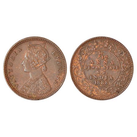 Dewas, SB (senior branch), Krishnaji Rao (1860-1899 AD), copper 1/12 anna, 1888 AD, KM 11,