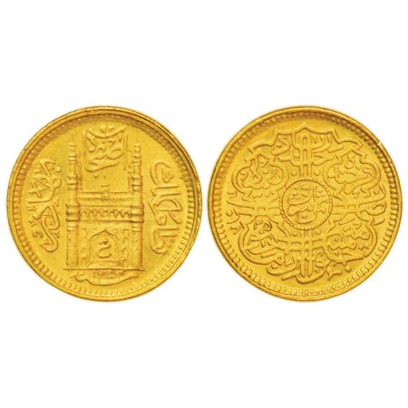 Hyderabad, Mir Usman Ali Khan (1911-1948 AD), gold ⅛ ashrafi, Farkhanda Bunyad Hyderabad m
