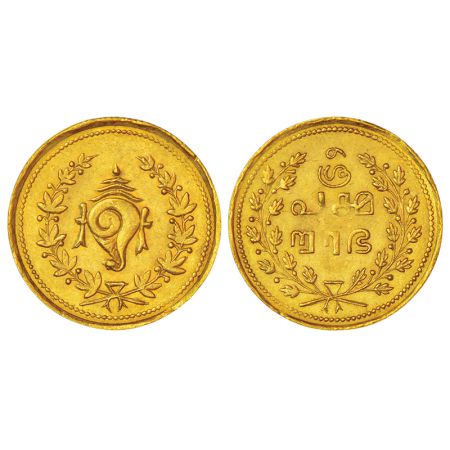 Travancore, Tulabharam, gold pagoda, ND (1870-1931 AD), KM X11, 2.54g. Obv: Sankha in spra