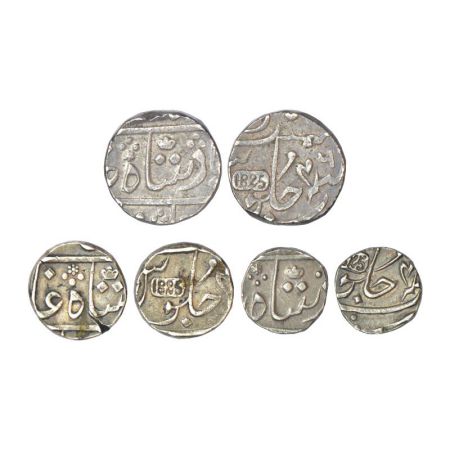 Bombay Presidency, Surat mint (off flan), set of 3 silver coins, 1825 AD, rupee, 11.64g, p
